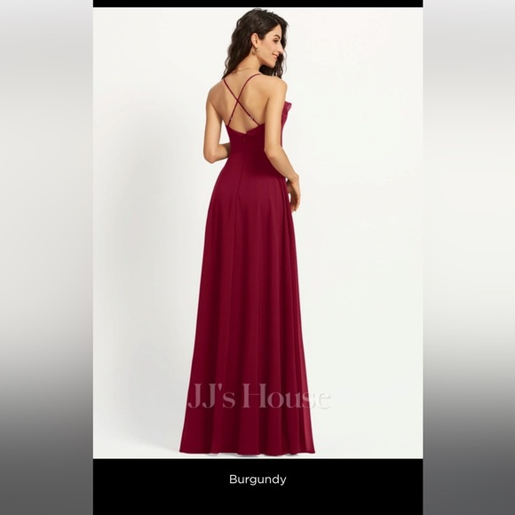 JJ’s house A-line V-Neck Floor-Length Chiffon Bridesmaid Dress in Cabernet - Picture 3 of 6